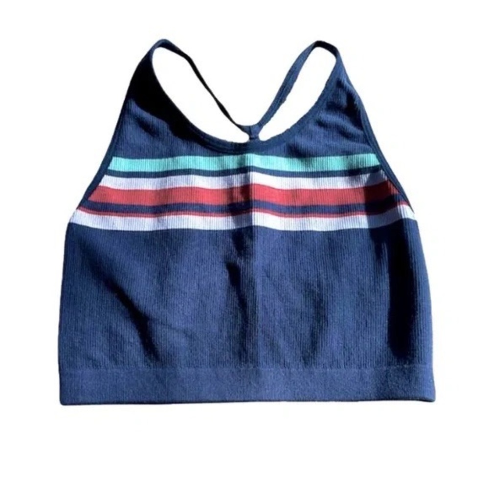Colsie Navy blue w/ multicolored Red, aqua & White Stripes Halter, cropped tank